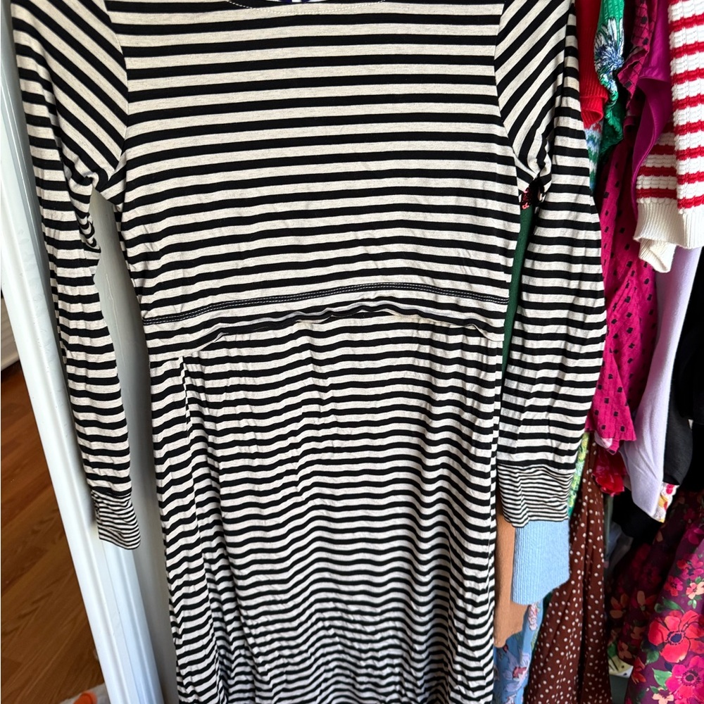 Seraphine, Black & White Striped Long Sleeve Dress